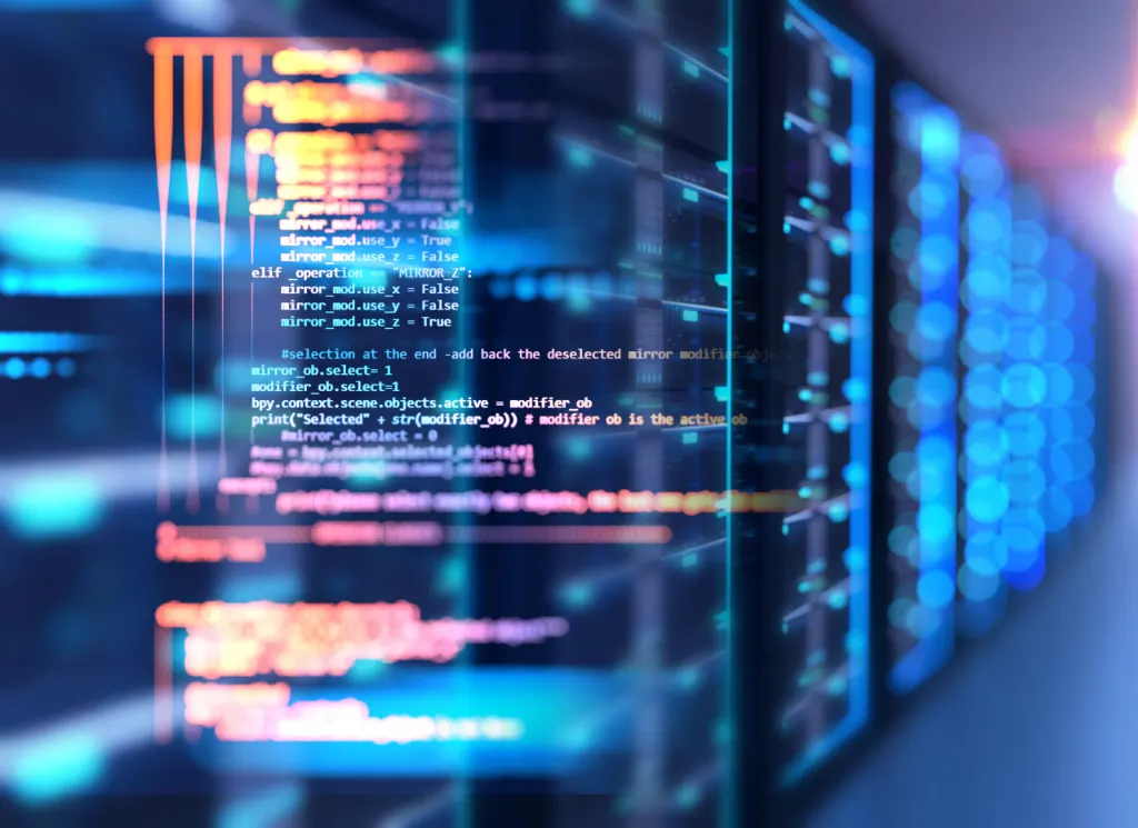 Code informatique affiché sur des serveurs sécurisés illustrant une cybersécurité renforcée
