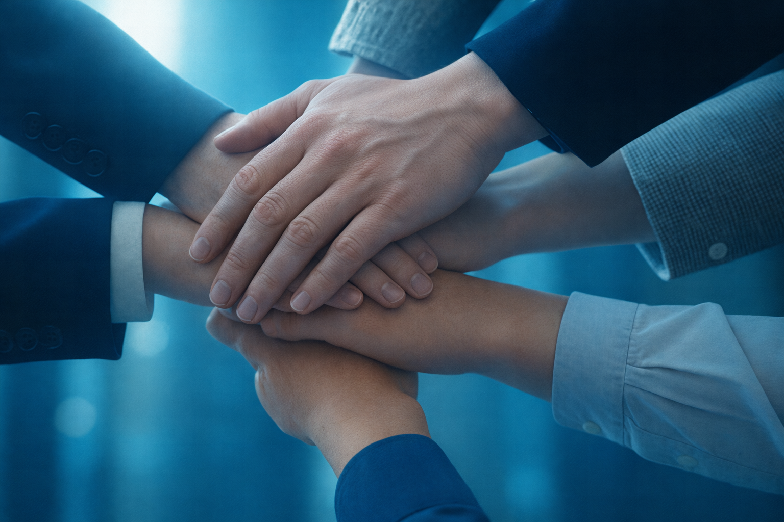 Groupe de personnes joignant leurs mains, symbole de solidarité et de responsabilité sociale en entreprise